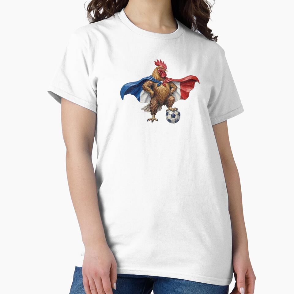 France Soccer Superhero Rooster Impasto Flag Art by EvrmoodCo