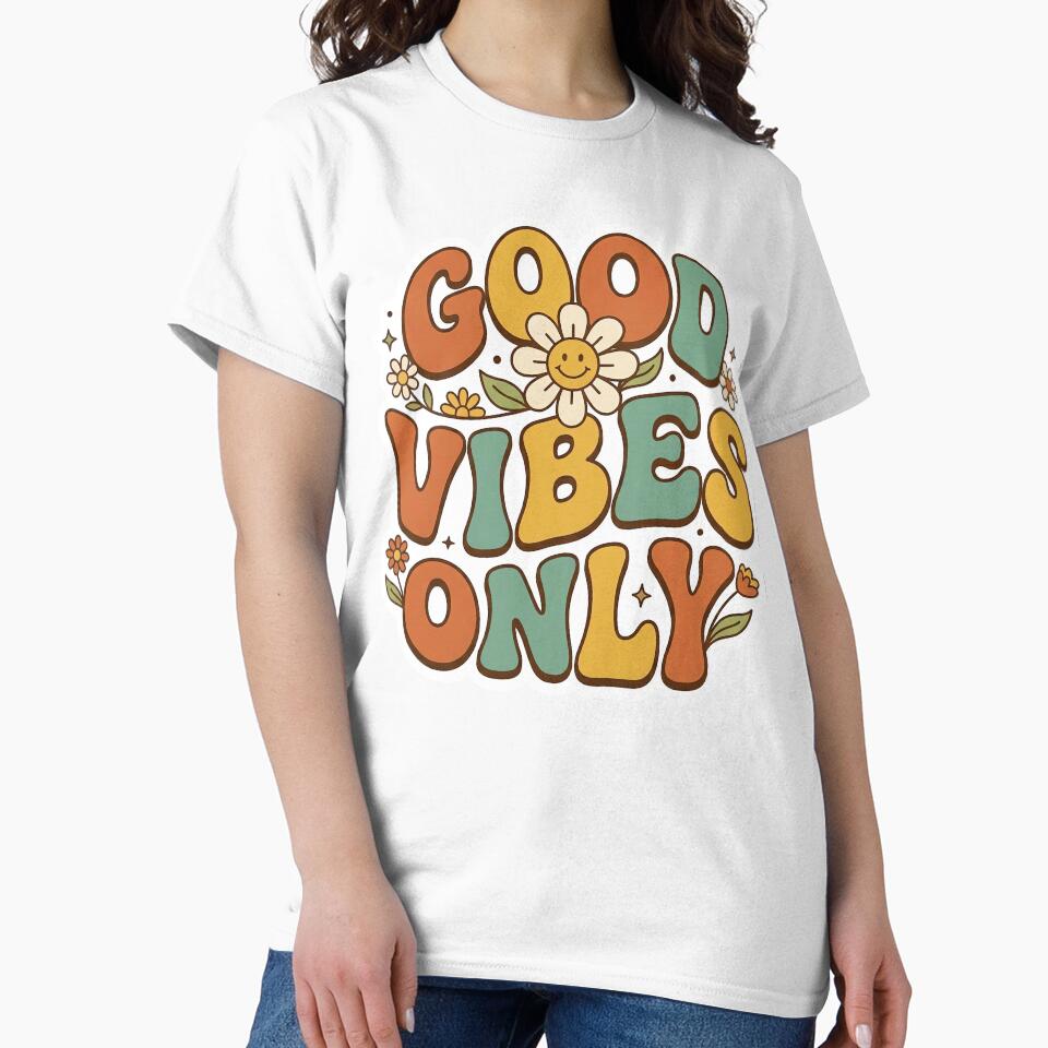 Good Vibes Only Wavy Colorful Retro - Groovy Aesthetic Sticker by helenostore