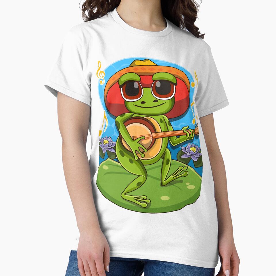 Frog Playing Banjo on Mushroom Cute Cottagecore Aesthetic by Hananiah Merch