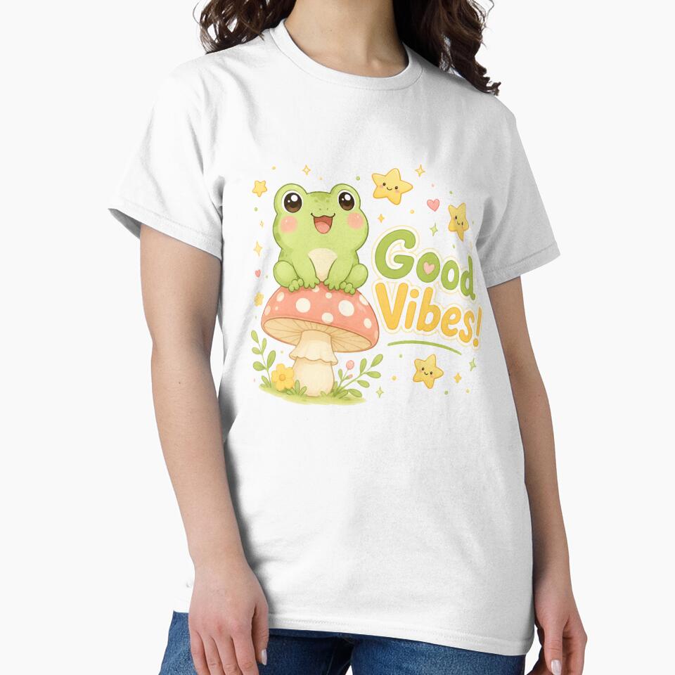Good Vibes Cute Frog Mushroom Stars Kawaii Design by Sharlo Shop