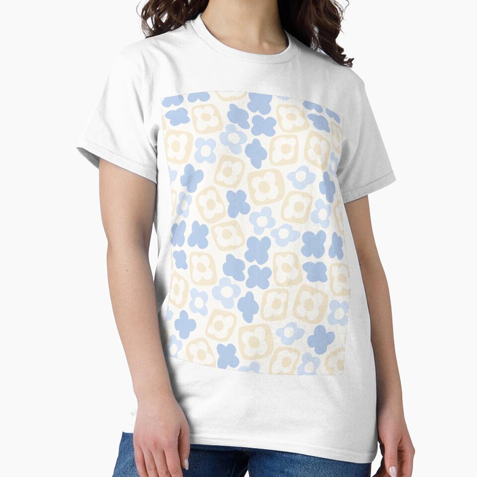BOHO BOXY MODERN FLOWER PATTERN PASTEL BLUE BEIGE by blomastudios