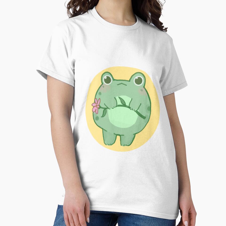 Cute Frog Holding Flower With Yellow Background by SolarClover
