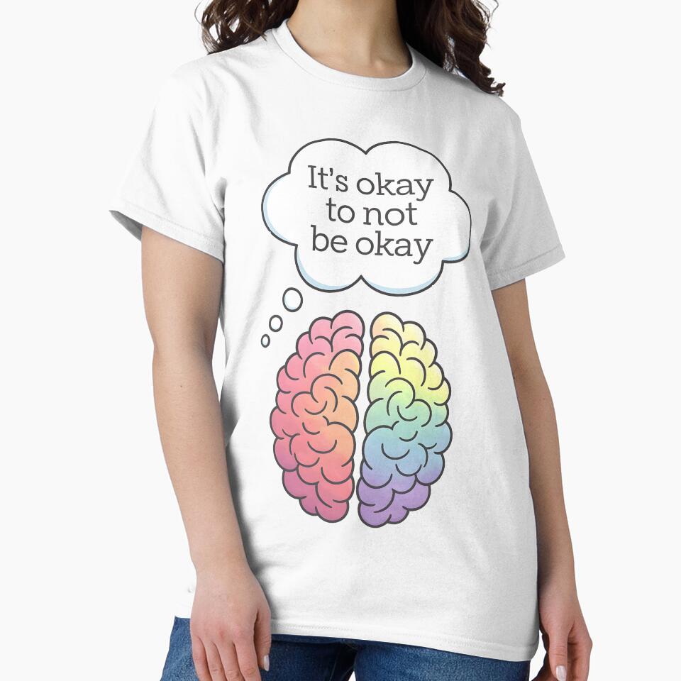 Positive Mental Health Art  It's Okay to Not Be Okay Brain Design by DrawHandArt