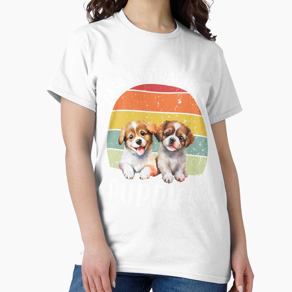Easily distracted by puppies Retro sunset design - white text by 29Bumblebee
