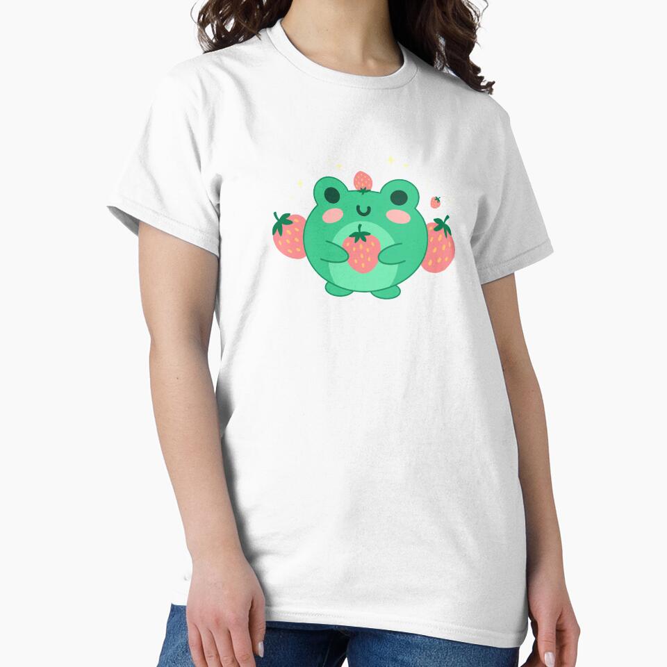 Cute Kawaii Frog in Strawberry Hat: Chubby Anime Toad Retro Japanese Aesthetics and Edgy Kidcore Art in 90s Neon Green by MinistryOfFrogs
