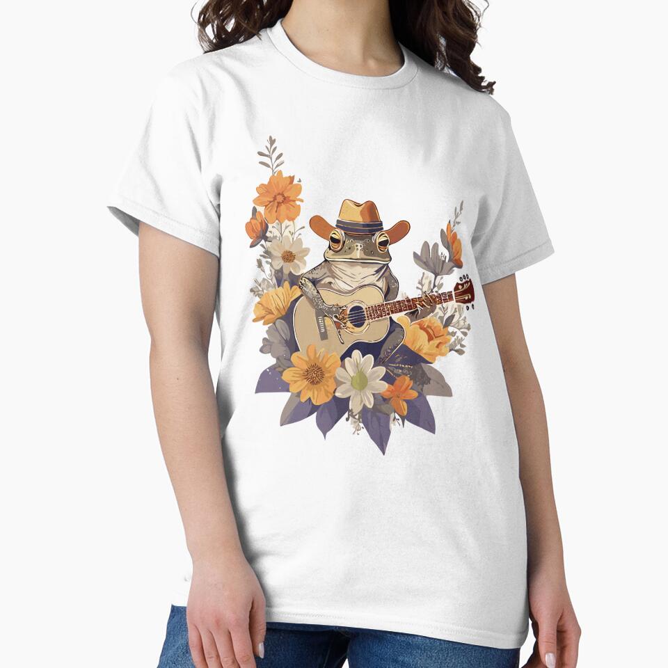 Cute Cottagecore Aesthetic Frog Playing Guitar Vintage Graphic by Dapper-Art
