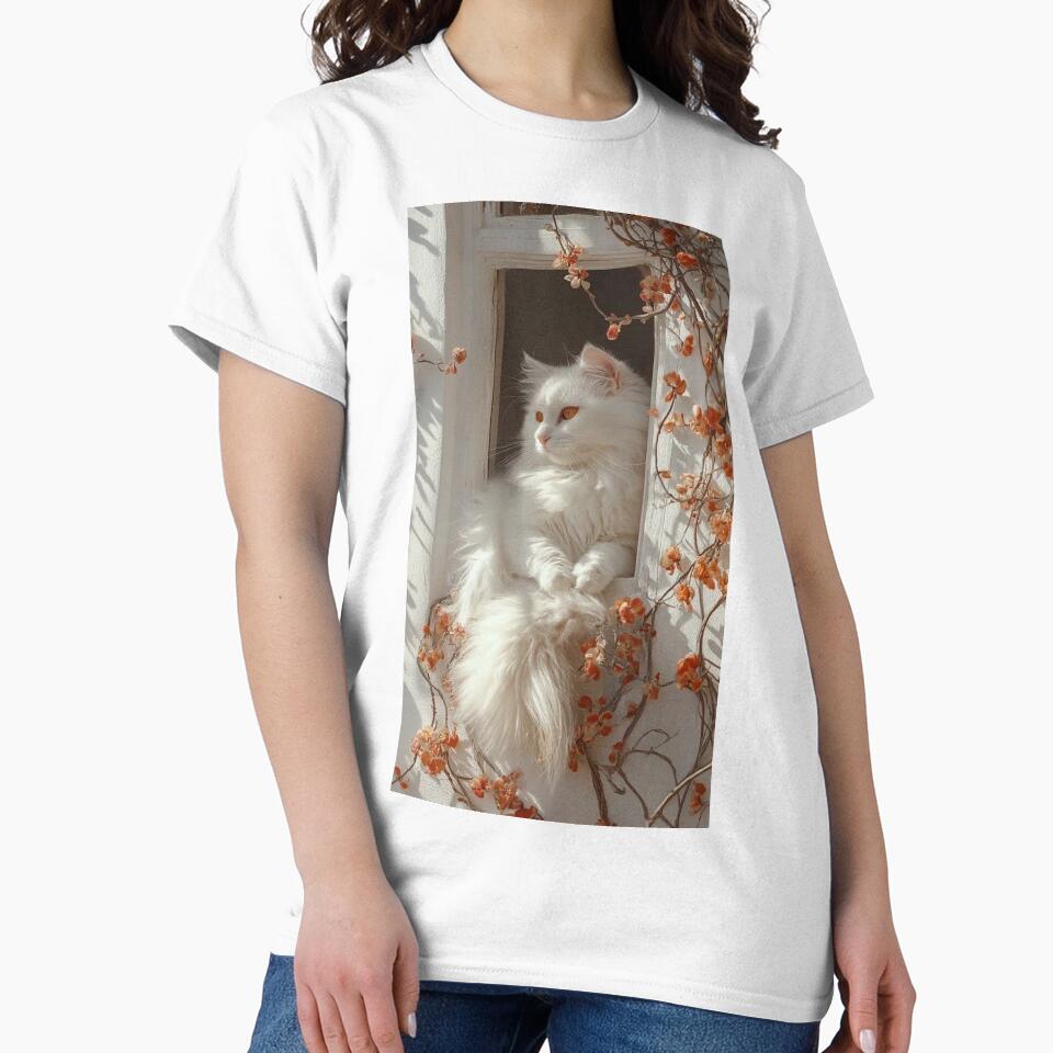 Elegant White Cat Resting by a Blooming Window by Jesus-istheway