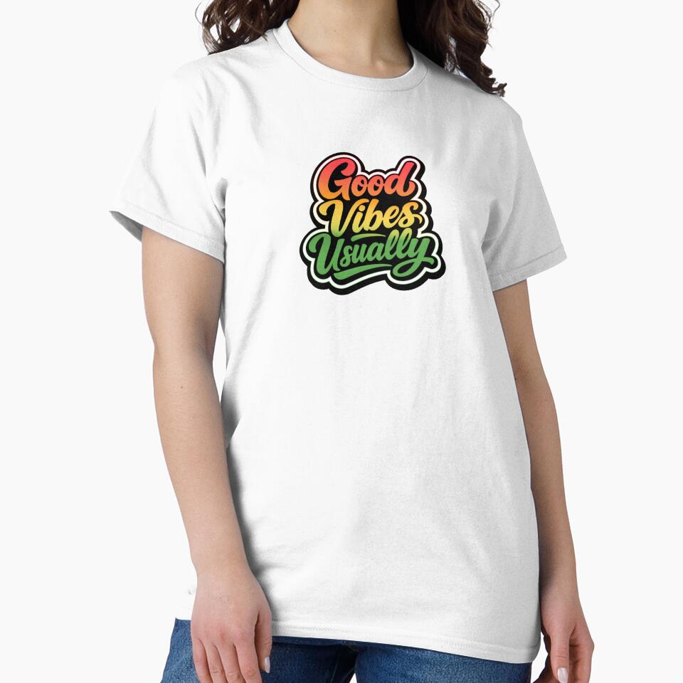 Good Vibes Usually Retro Funny Quote Typography - Orange Yellow Green by Rock Bottom Press
