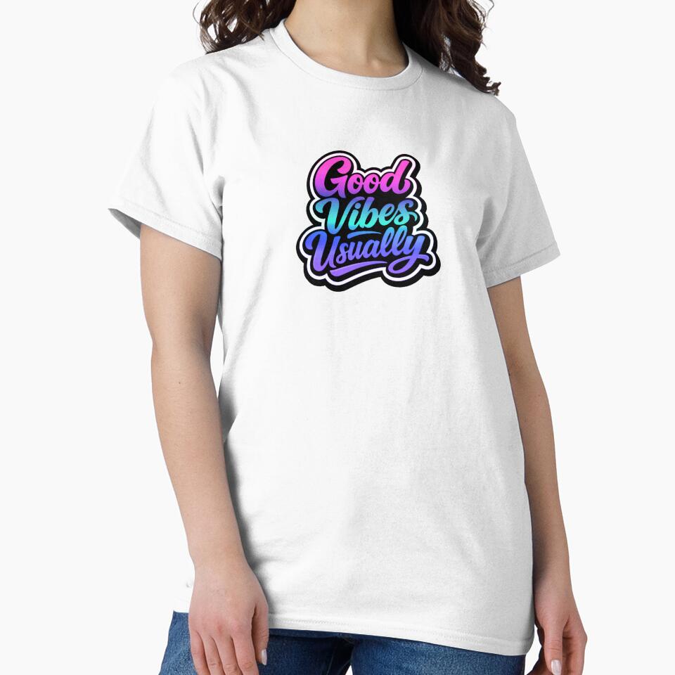 Good Vibes Usually Retro Funny Quote Typography - Pink Blue Purple by Rock Bottom Press