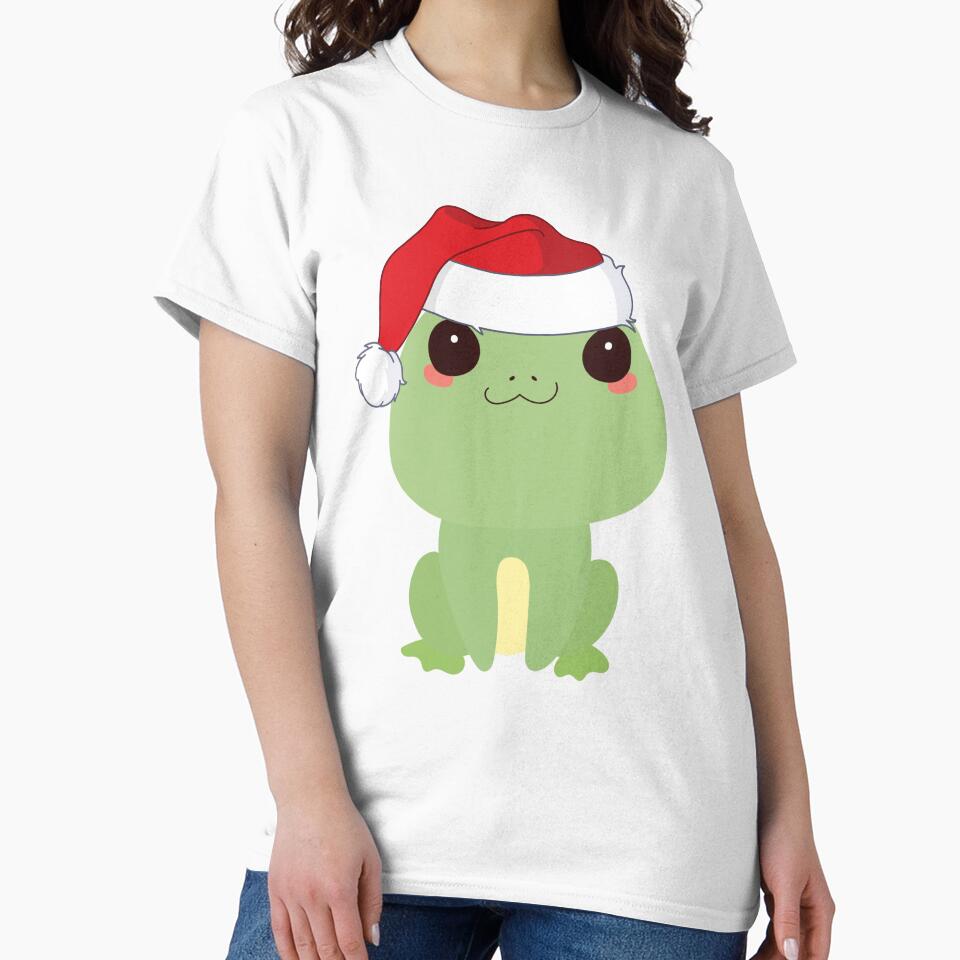 Cute frog in a Santa Hat.  Cottagecore Christmas frog by HopItStudio