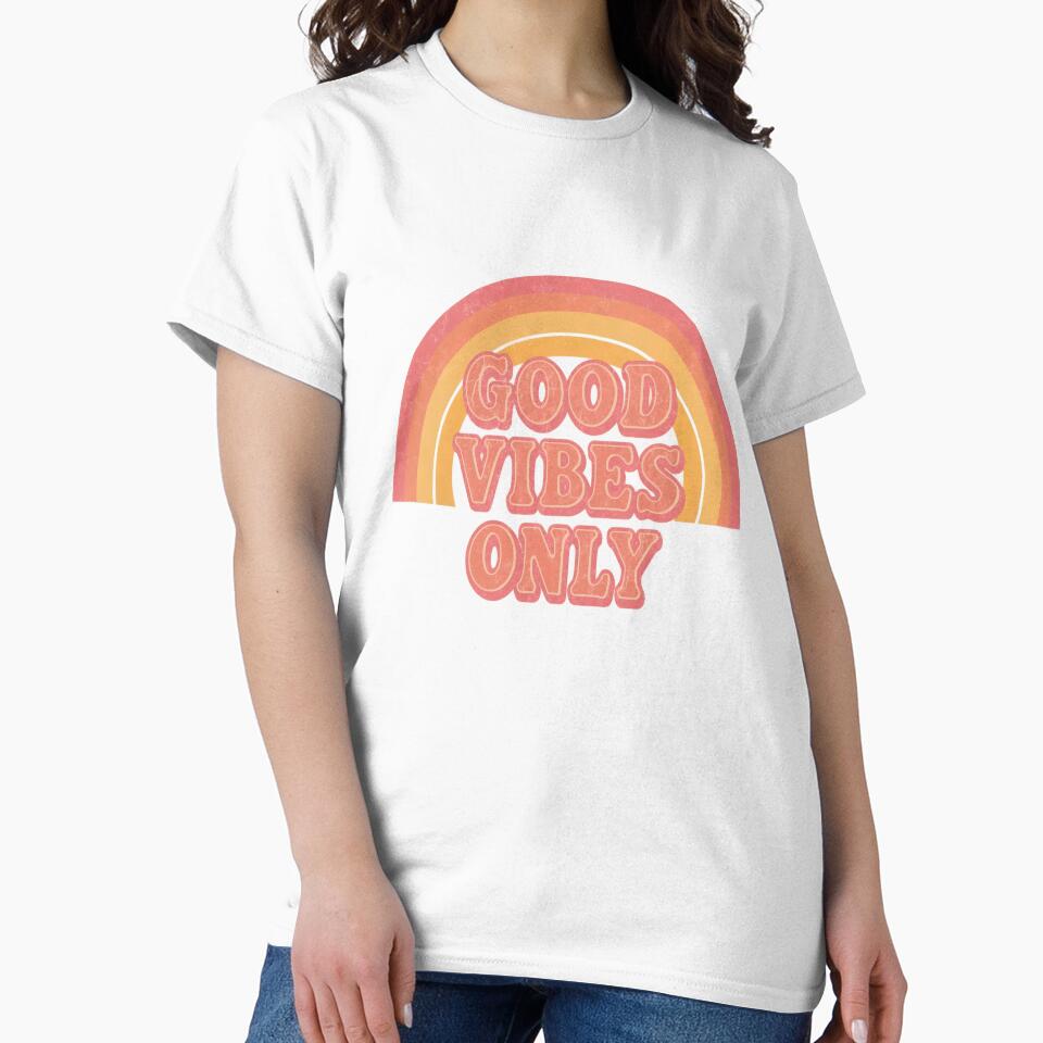 Good Vibes Only Retro Rainbow | Positive Aesthetic Typography Design by K@raksnalee
