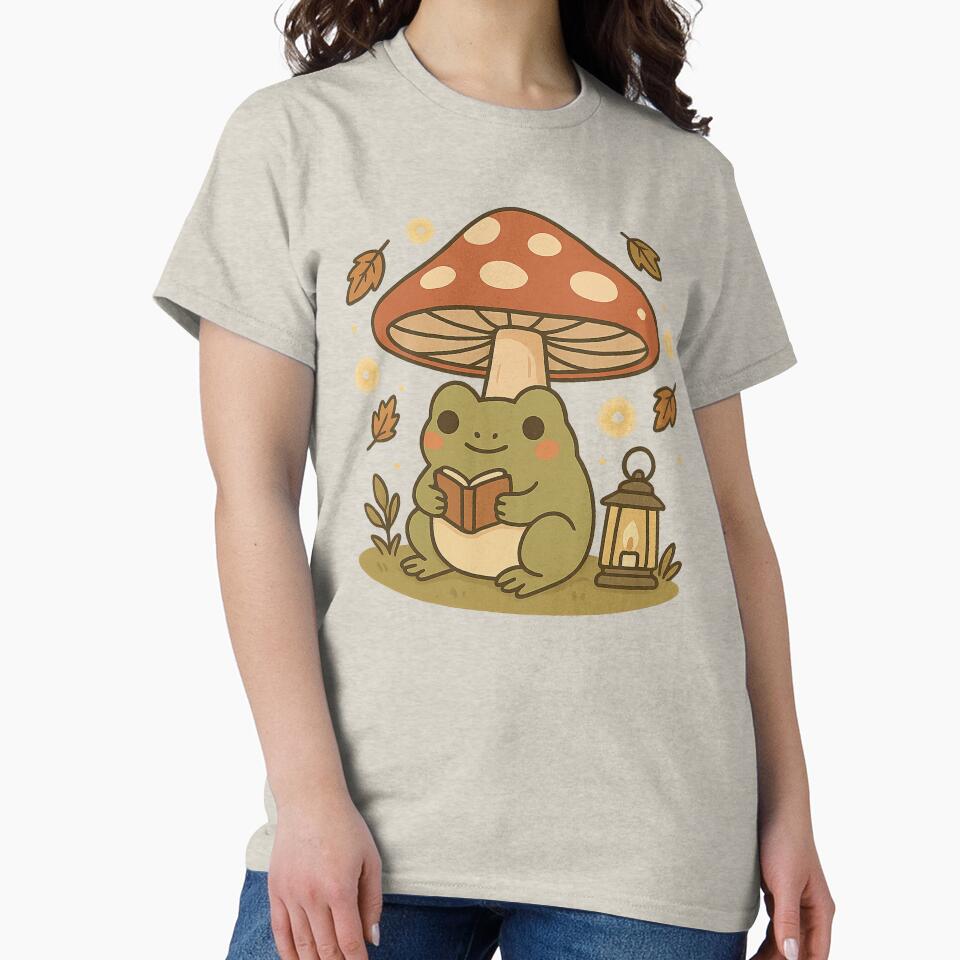 Kawaii Frog Reading Under Mushroom Lantern by MythicPixel