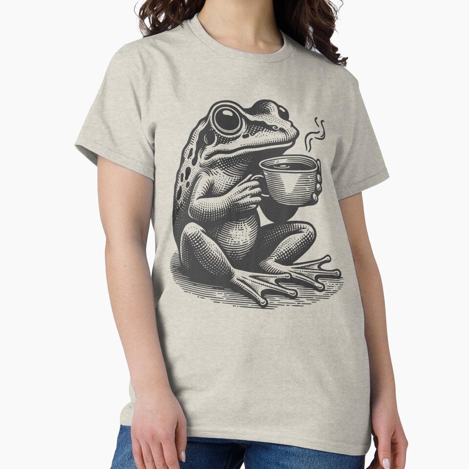 Cute Cottagecore Aesthetic Frog Drink Coffee Vintage Graphic by Dapper-Art