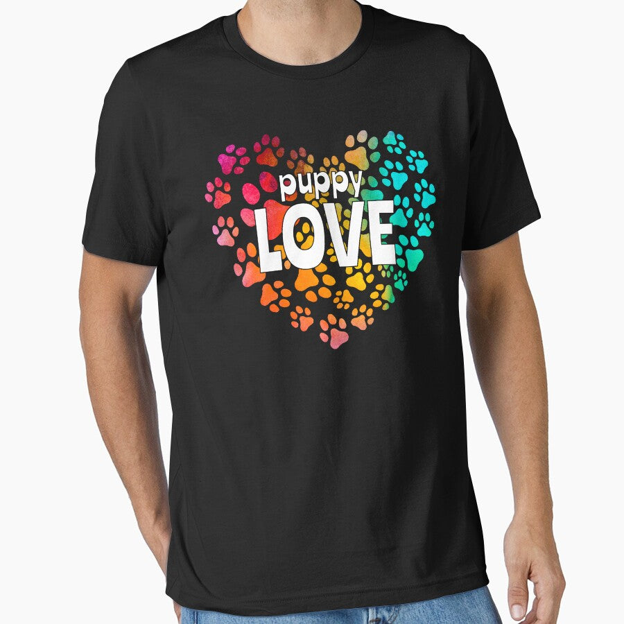 Cute Dog Lover's Puppy Love Design with Paw Prints and Rainbow Heart by HavaHug