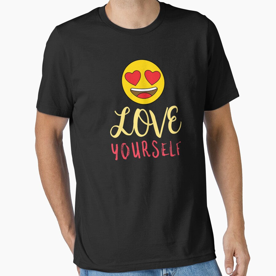 Love Yourself - Heart Eyes Emoji Self Care Reminder by jacks-tees