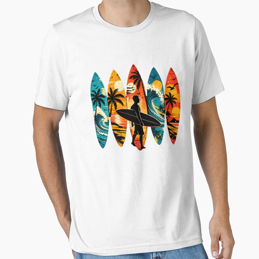 Vintage Surfboard Sunset Shirt, Surfer Beach Graphic Tee by treesdesign