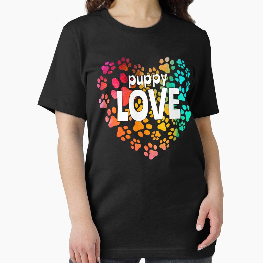 Cute Dog Lover's Puppy Love Design with Paw Prints and Rainbow Heart by HavaHug