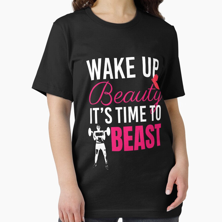 Wake Up Beauty its time to Beast | gym shirts | men fitness | funny exercise shirt | funny fitness shirts | workout clothes | fitness motivational gym shirts | workout shirt by Kreature Look