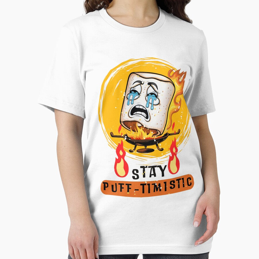 "Stay Puff-timistic" Toasted Marshmallow Campfire Funny by jteart