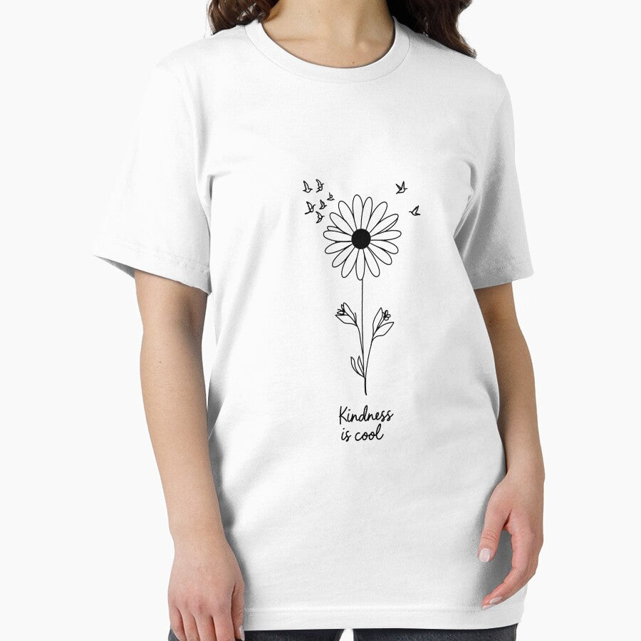 Kindness Is Cool Daisy Freedom Birds Minimal line art T-Shirt by Nuttajak
