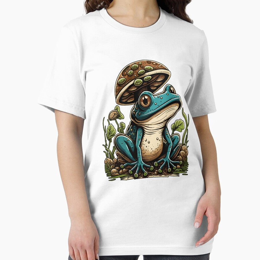 Cottagecore Blue Frog Under Mushroom by Meliafroggy