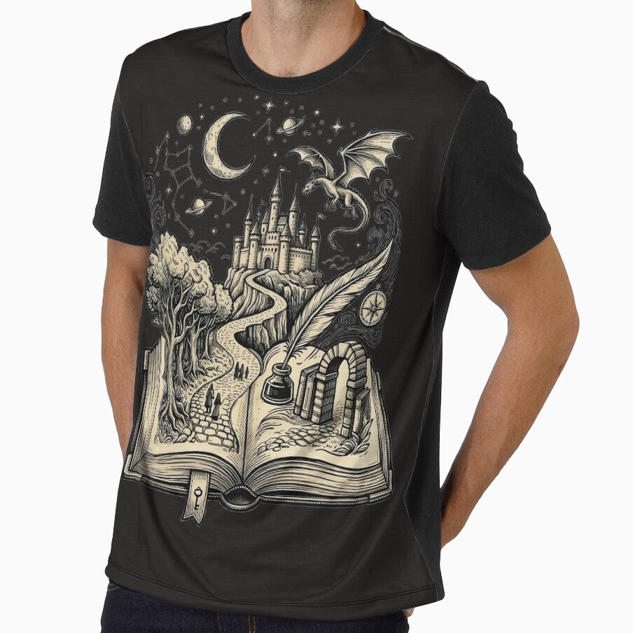 Fantasy Book World Illustration | Magical Storybook Castle and Dragon Art by GRYFFWEAR