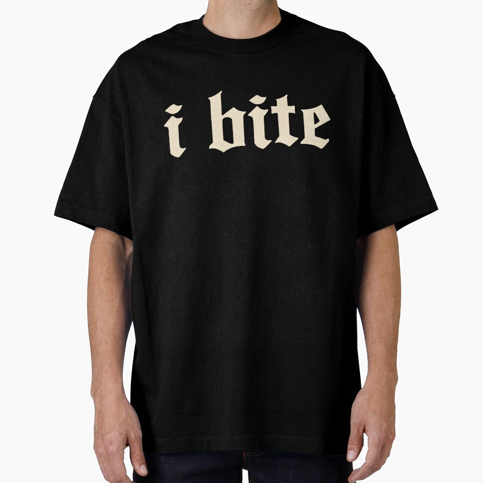 I Bite Gothic Text Minimal Statement Design by margamPagenberg