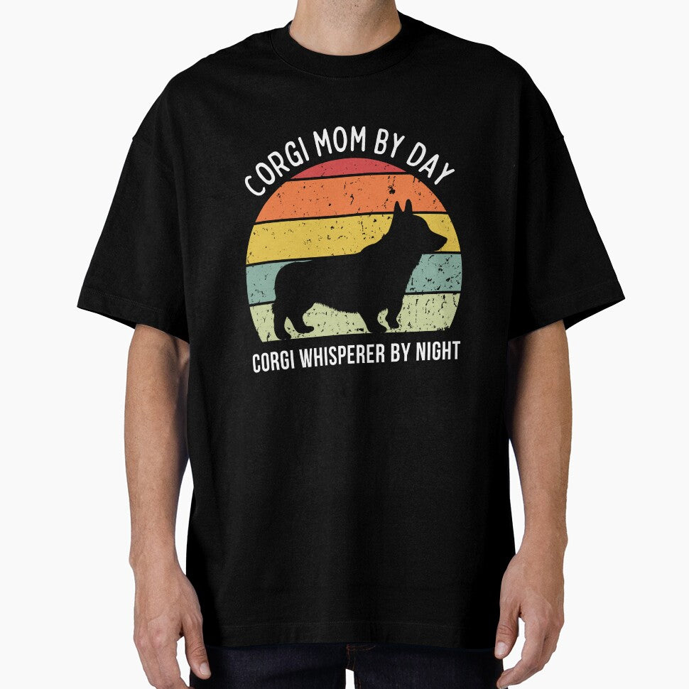 Retro Sunset Corgi Mom by Day design - white text by 29Bumblebee