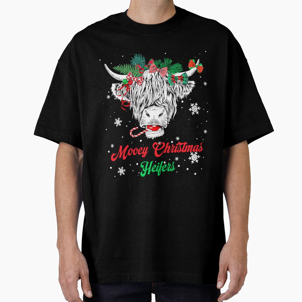 Mooey Christmas Heifers Rustic Cow Holiday Scene by ImeldaSparks