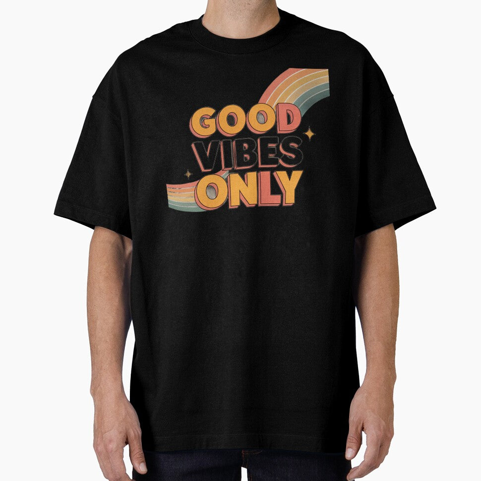 Good Vibes Only Retro Design — 70s Vintage Typography with Sunset Rainbow Aesthetic by Erik Visnievskij