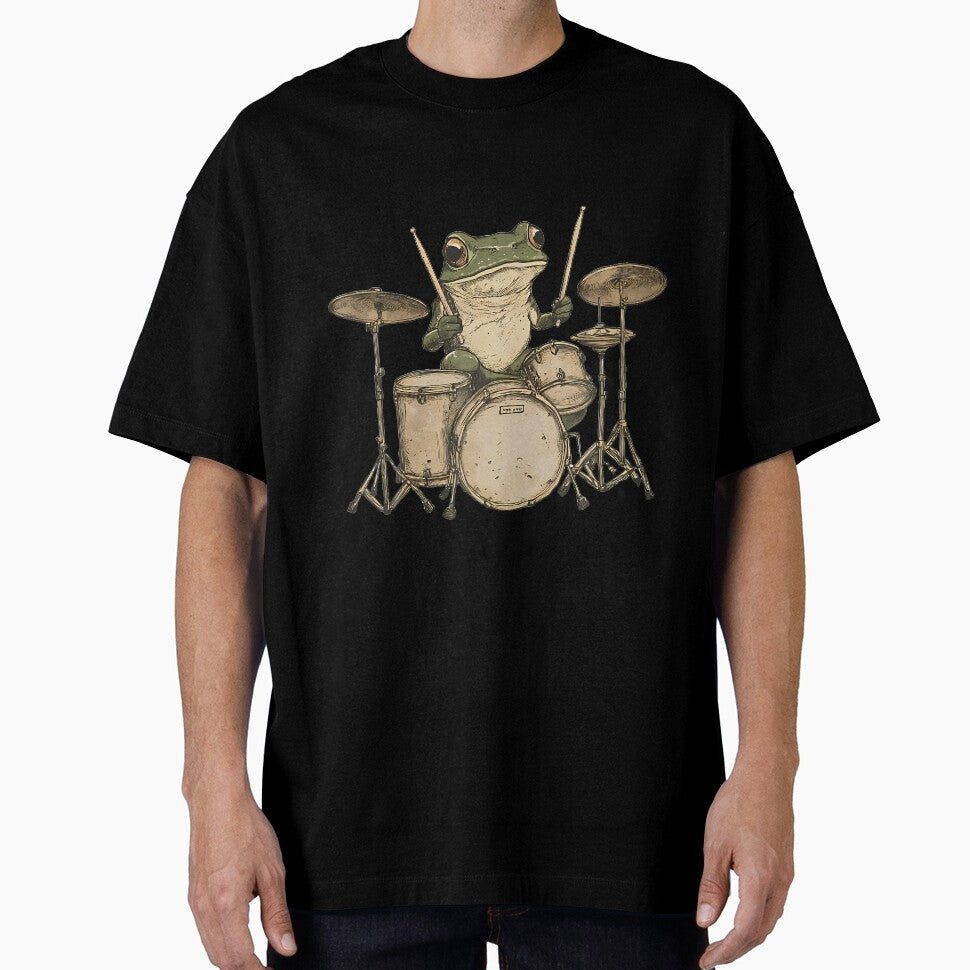 Cute Cottagecore Aesthetic Frog Playing Drums by LunaDangelo