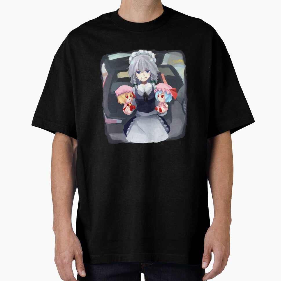 Touhou Project - Sakuya holding Remilia and Flandre fumo - Willem Dafoe meme by 4rdisha