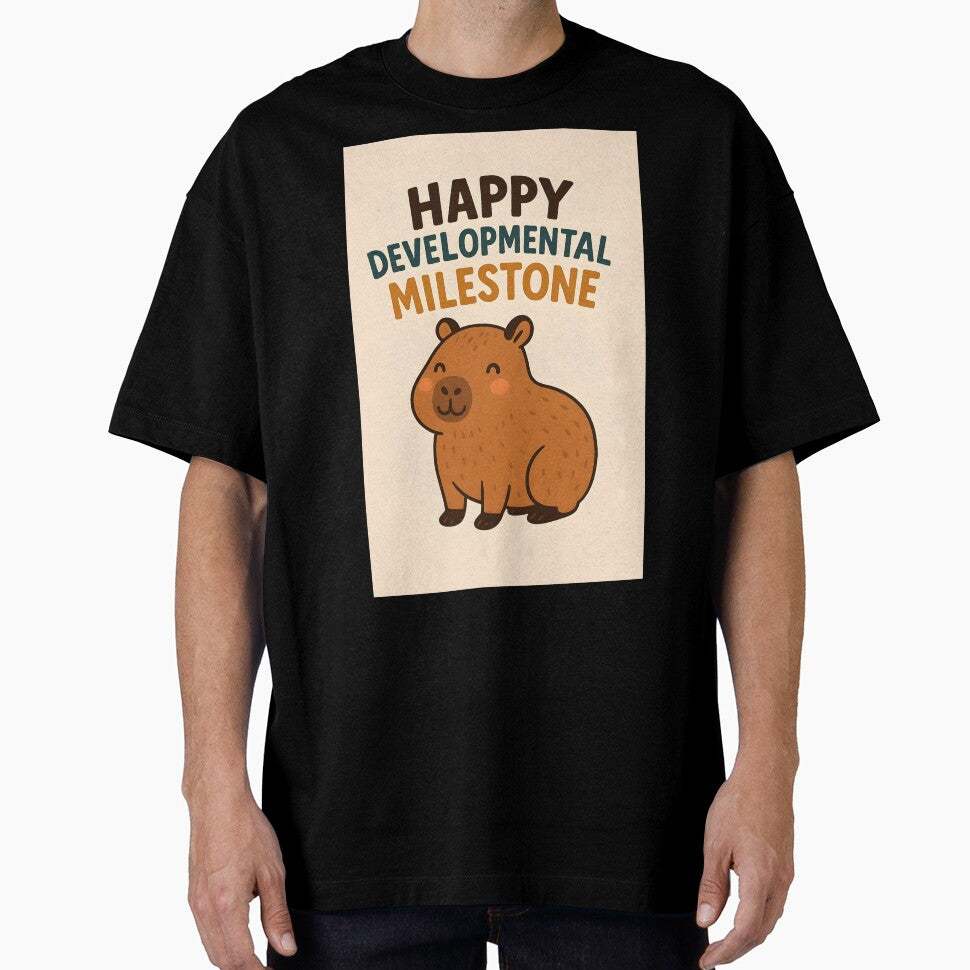 Happy Developmental Milestone – Cute Cartoon Capybara Celebration Design by EmeraldeaArt