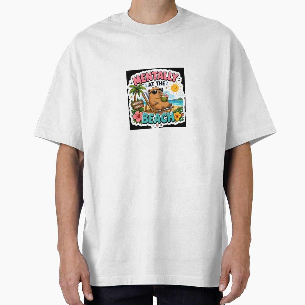 Mentally at the Beach Cute Capybara Sticker by Dropza