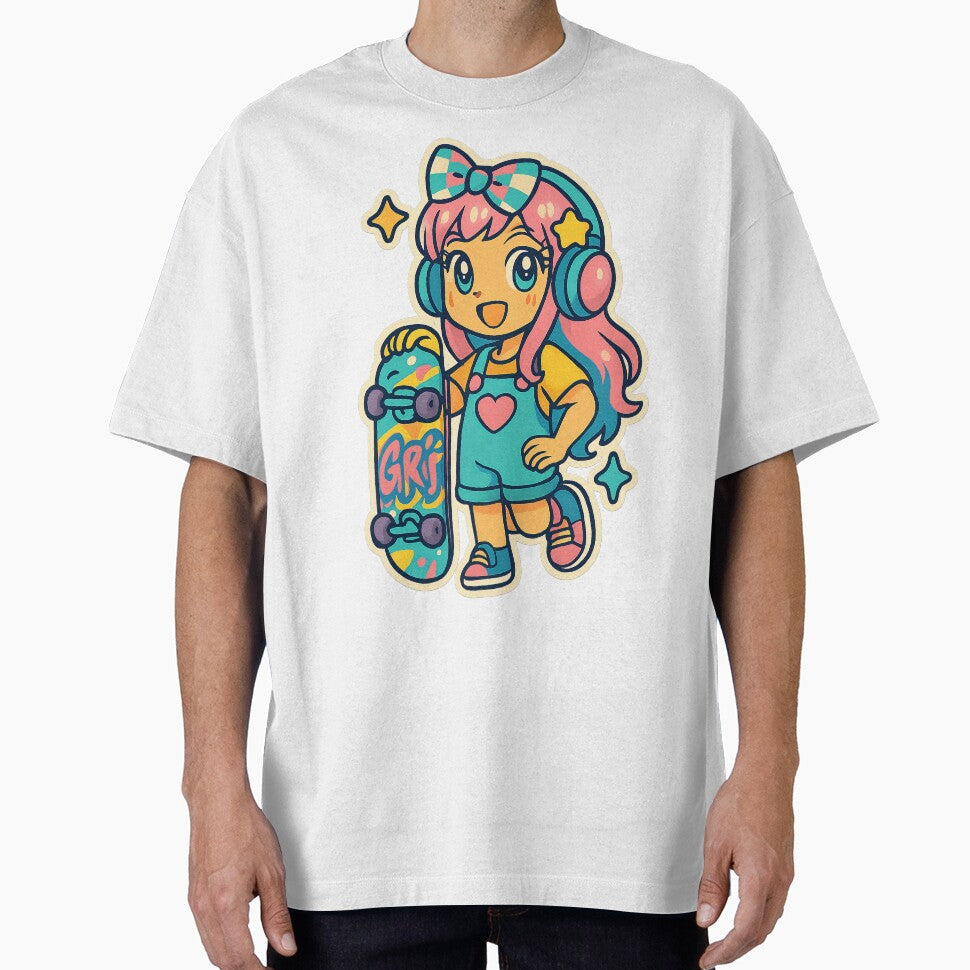 Kawaii Anime Girl, Y2K Aesthetic, Skateboarding by graphic-genie