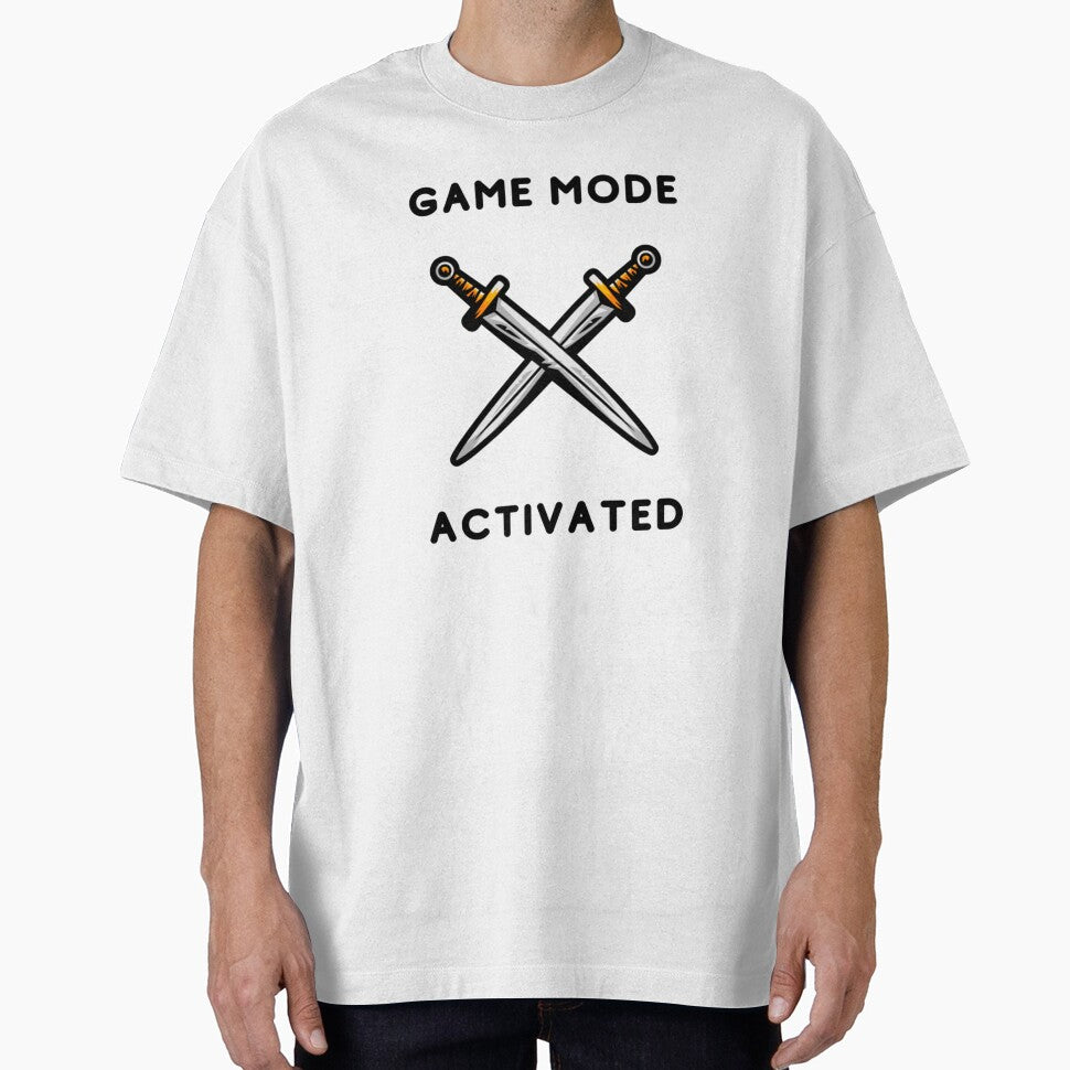 Game mode activated - Two crossed blades - Text based design illustration - Black text by Nemesiscrowd