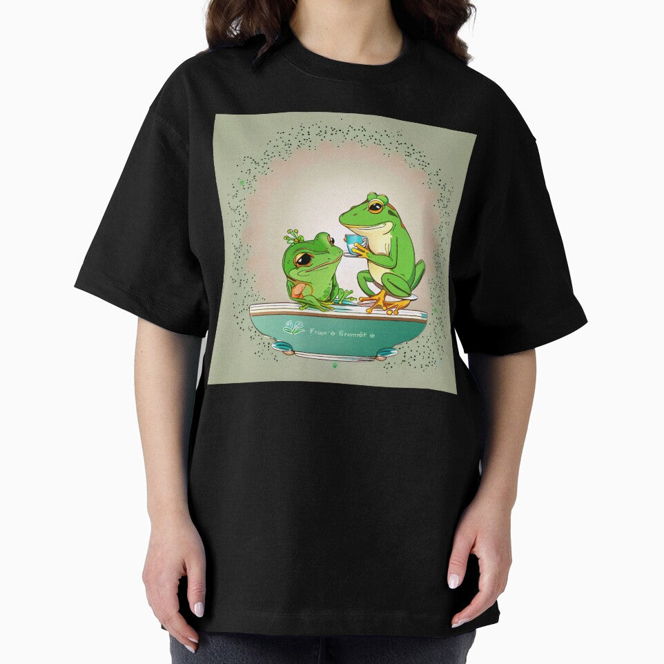 Cute Frogs Drinking Tea Illustration | Whimsical Frog Art | Cozy Cottagecore Animal Design by Noctavia07