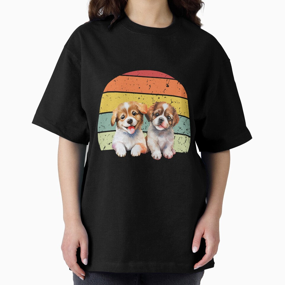 Easily distracted by puppies Retro sunset design - black text by 29Bumblebee
