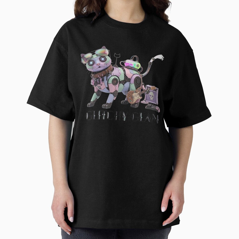 Glitchy Glam Pastel Goth Robot Cat by dcohea