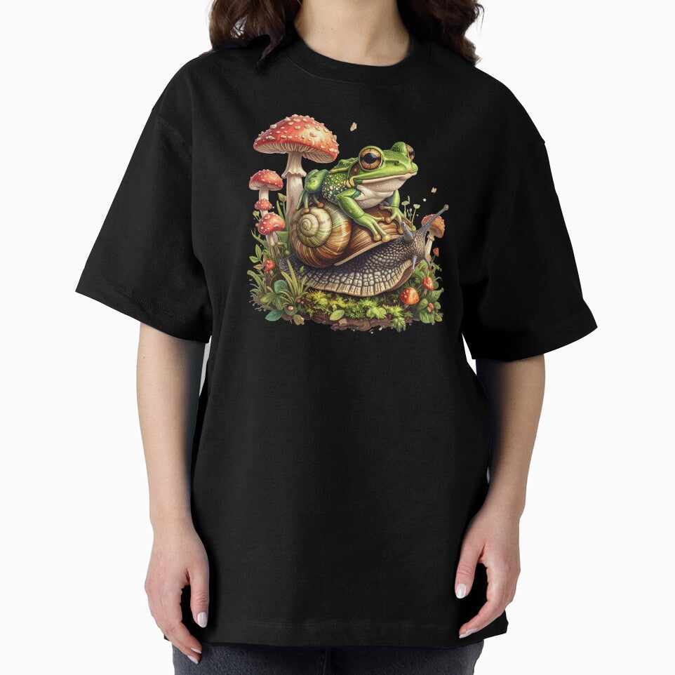 Cottagecore Frog Riding Snail Cute Kawaii Toadstool Mushroom Nature Design by AOG-DESIGNS