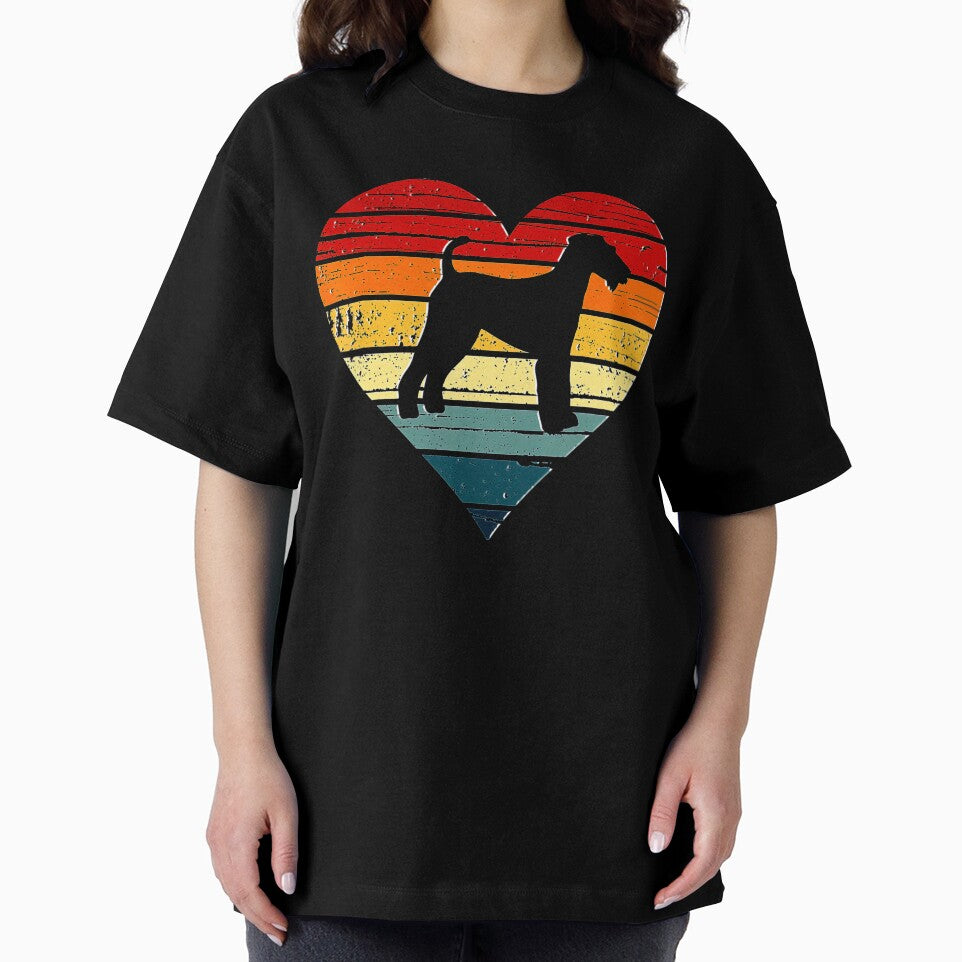 Airedale Terrier Dog Vintage Retro Heart Mom Gift Valentines Tee Gift Love by BargerStore