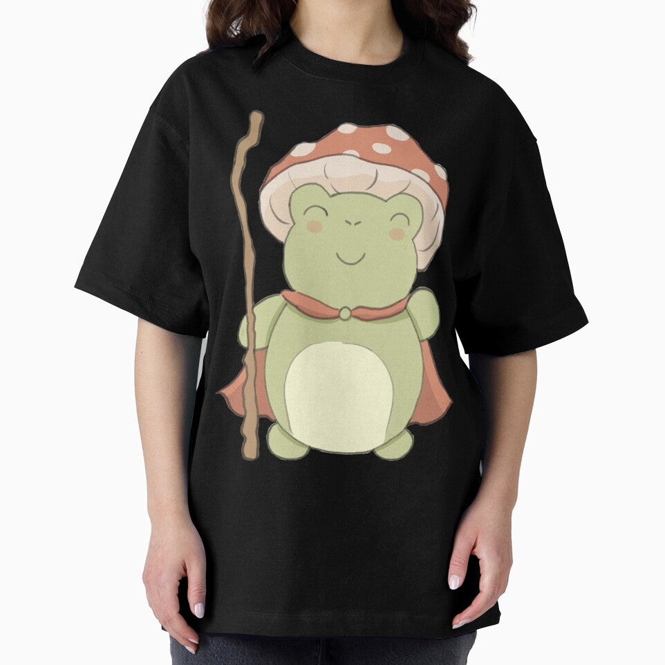 Cute cottagecore frog illustration with mushroom hat by NeurodiverseTea
