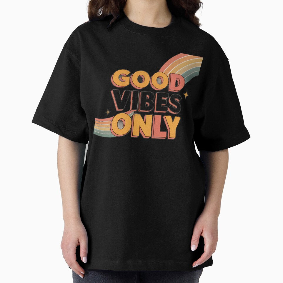 Good Vibes Only Retro Design — 70s Vintage Typography with Sunset Rainbow Aesthetic by Erik Visnievskij