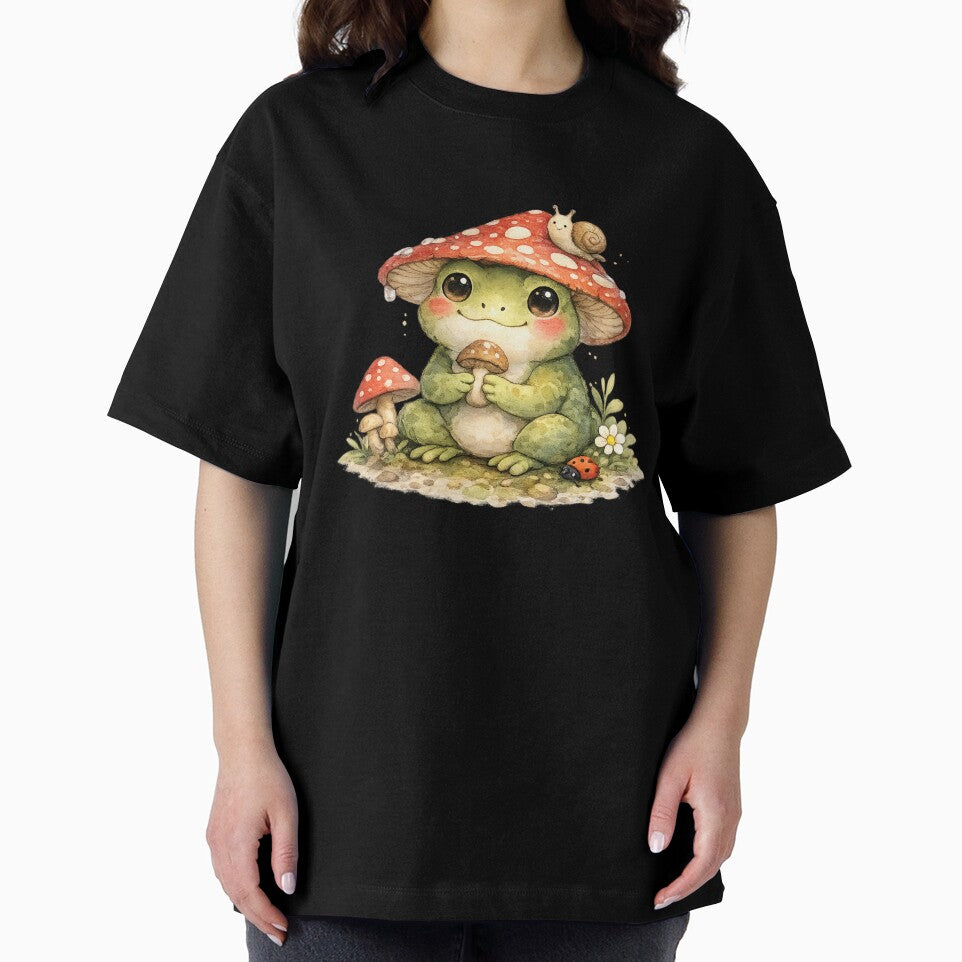 Cute Frog with Mushroom Hat – Cottagecore Watercolor Frog Illustration by Nusha Creations