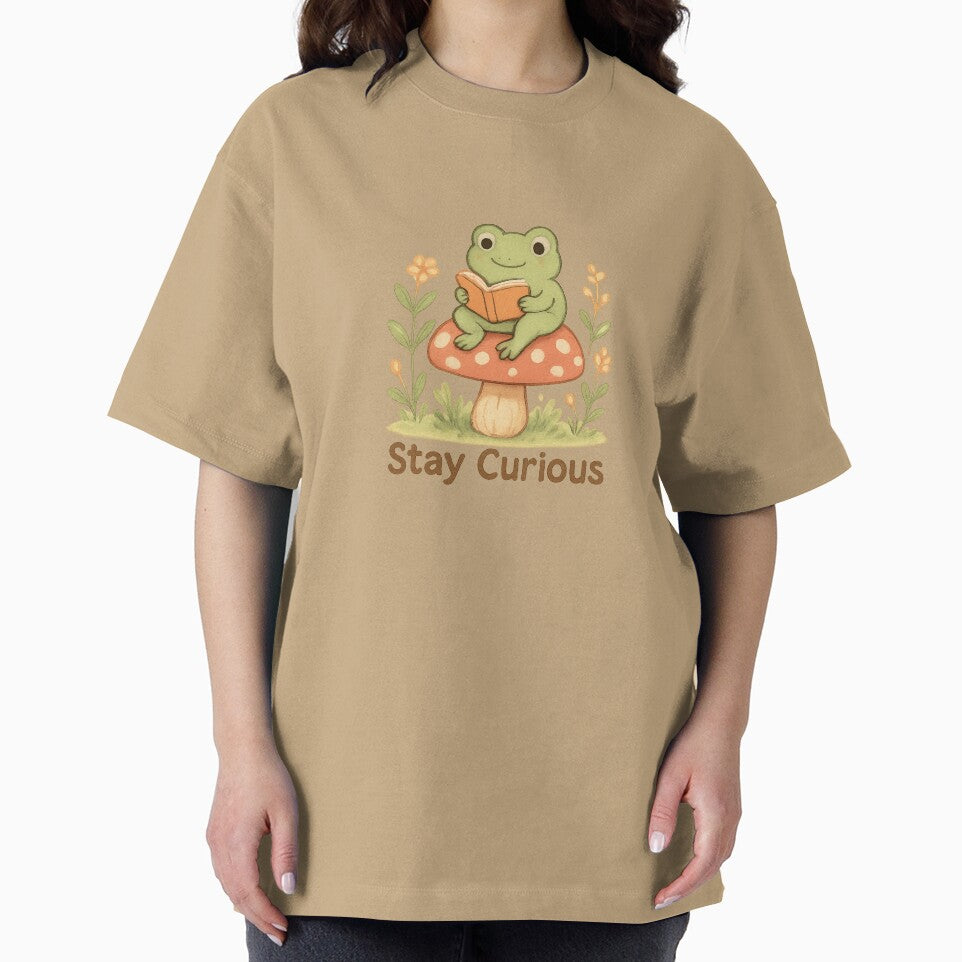Cute Frog Reading Book – Stay Curious by Snacky Paws