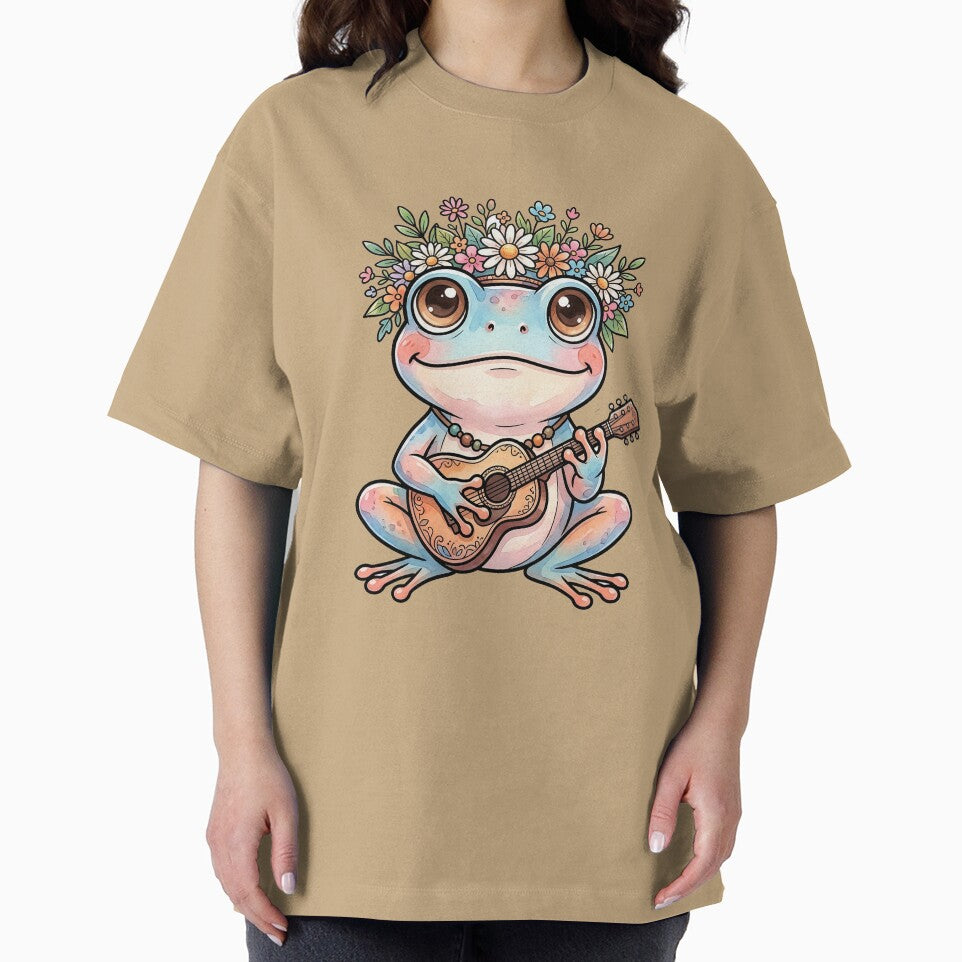 Cute Frog Playing Ukulele Floral Crown Kawaii Cottagecore Sticker by NeonKawaiiCo