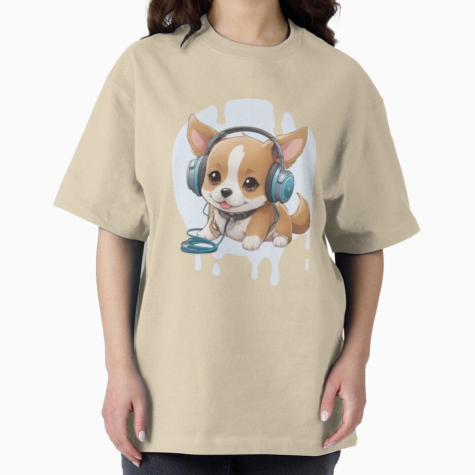 Cute Kawaii Puppy with Headphones by Ecmoprints
