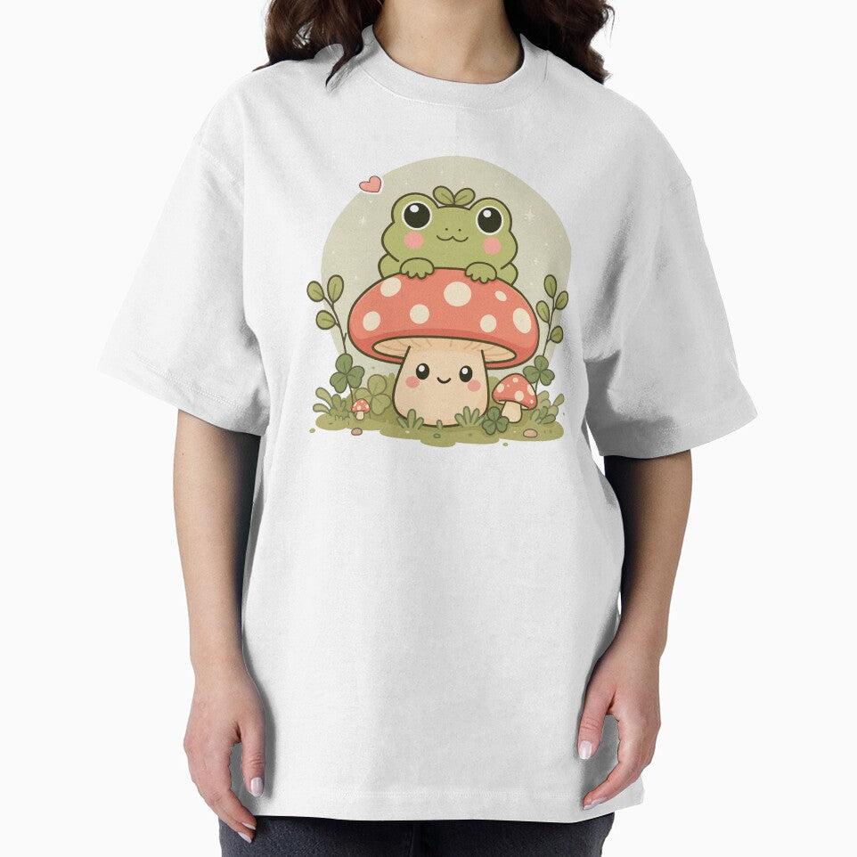 Cute Frog Sitting on Mushroom – Kawaii Cottagecore Frog by Lilypad Shop