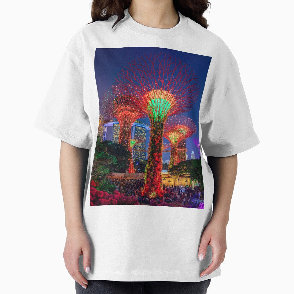 Light show at the Supertree Grove in Singapore Gardens by the Bay at sunset by SvetlanaSF