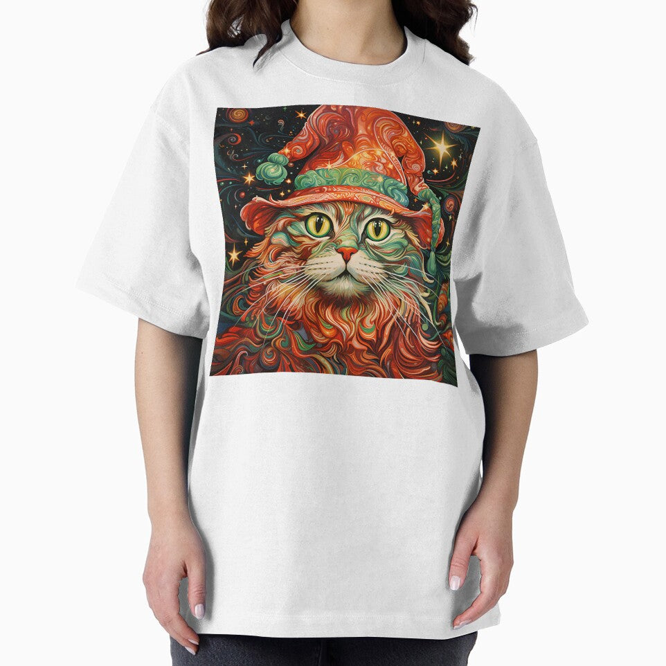 Trippy holiday cat print by dcrc